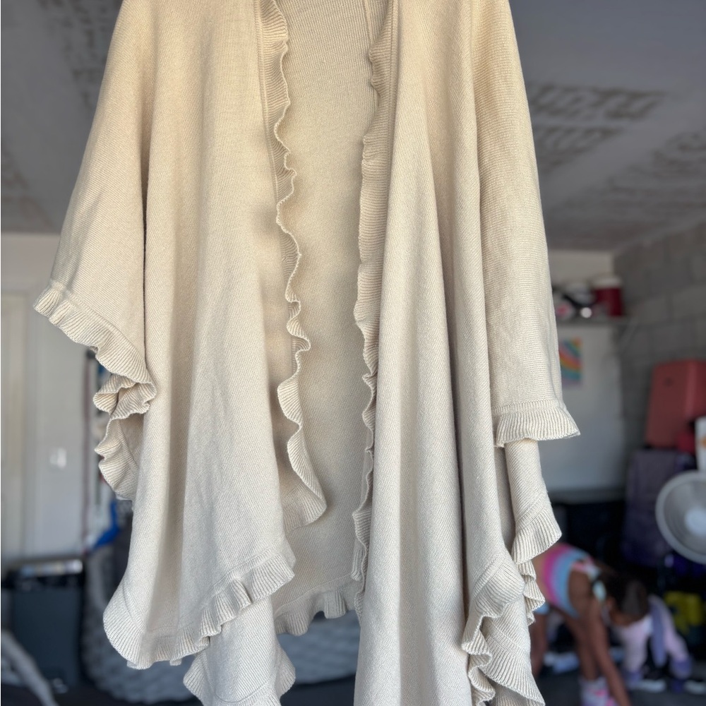 Elegant Cream Ruffle Women Sweater